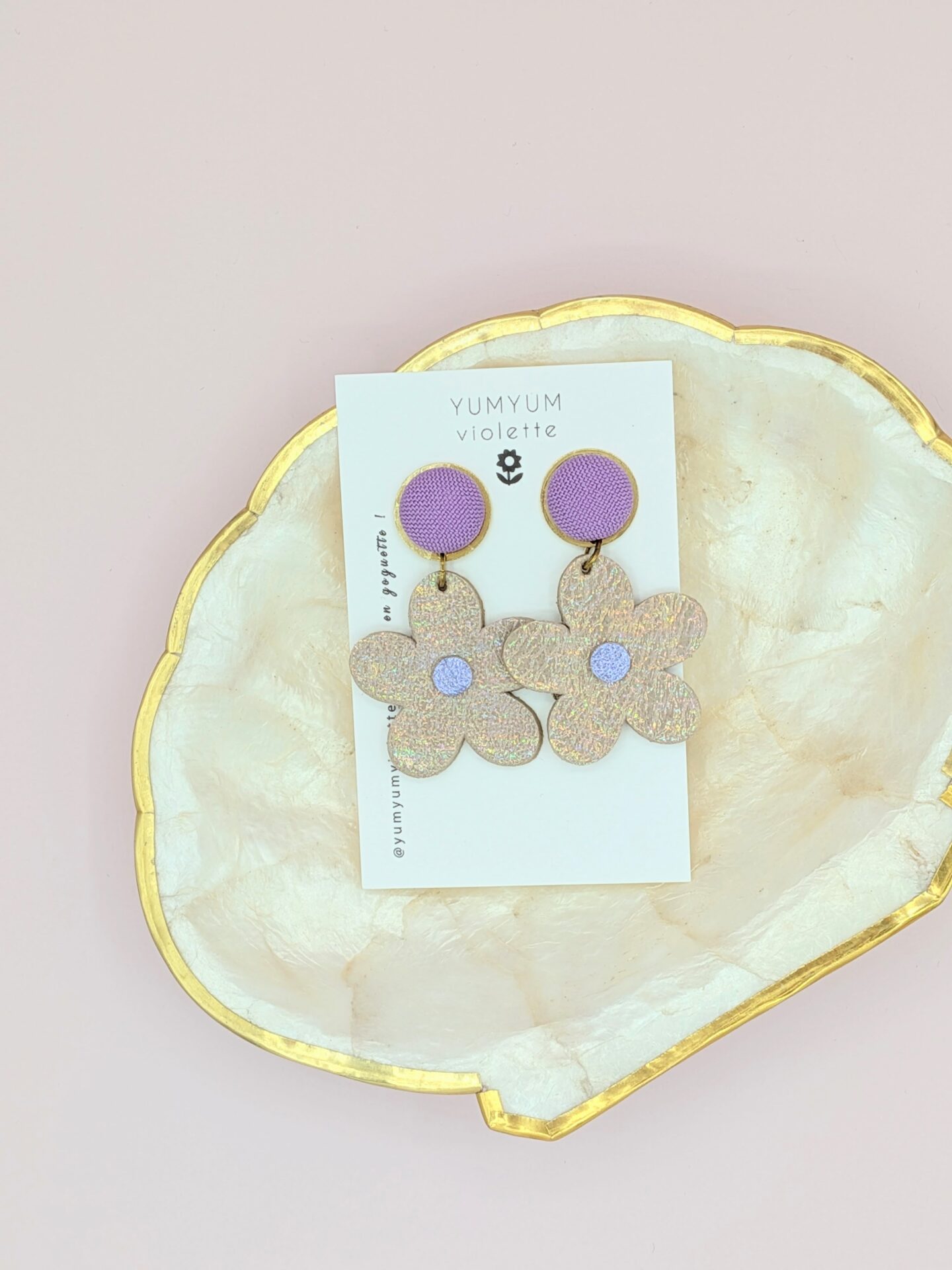 Boucles d’oreilles MAGGY en cuir et tissus – Image 2