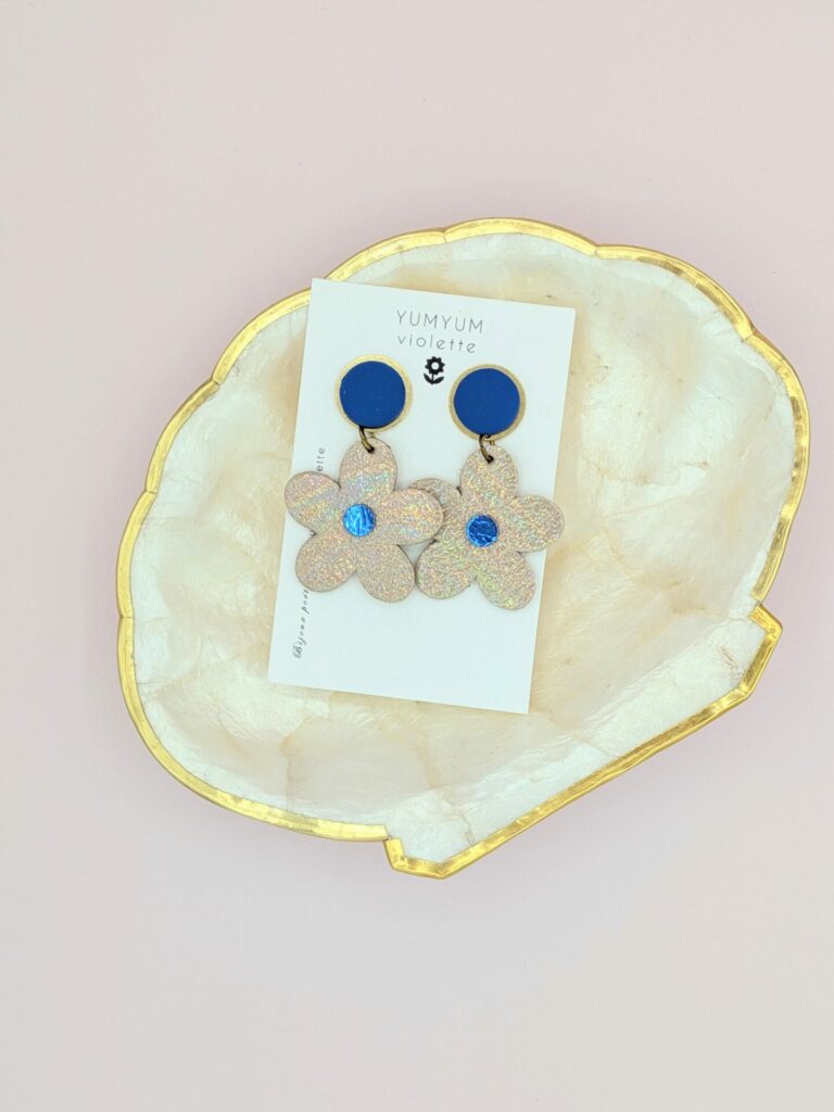 Boucles d’oreilles MAGGY en cuir et tissus